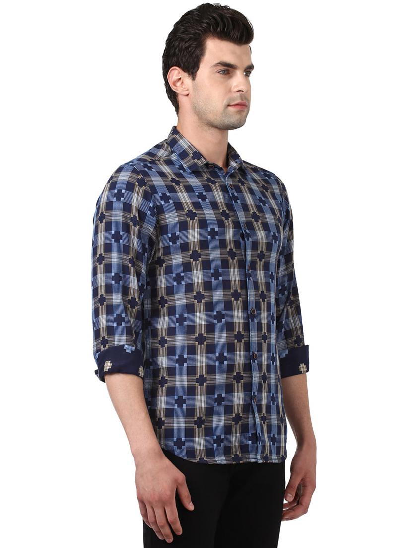 navy blue checkered casual shirt - 17506586 - Standard Image - 1