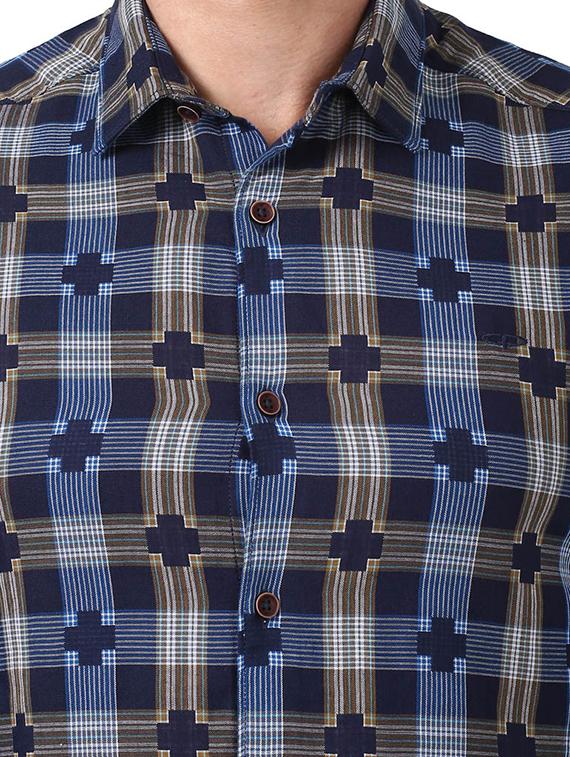 navy blue checkered casual shirt - 17506586 - Standard Image - 4