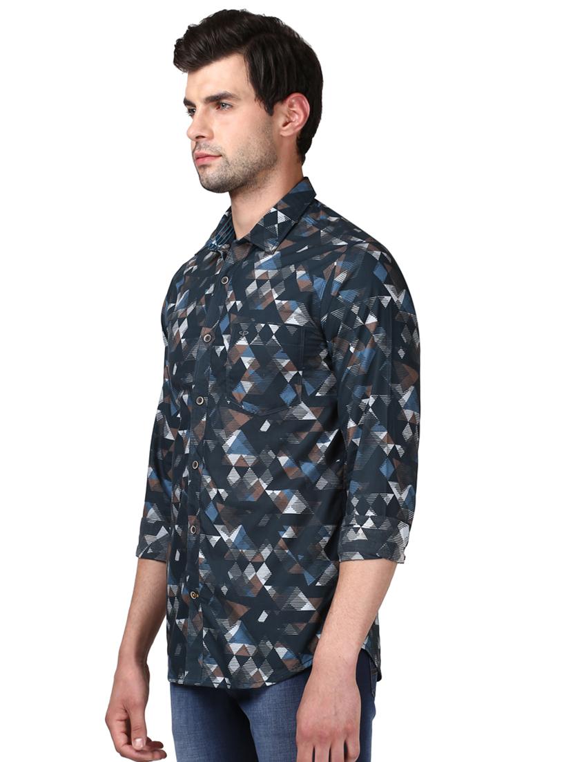 navy blue printed casual shirt - 17506603 - Standard Image - 1