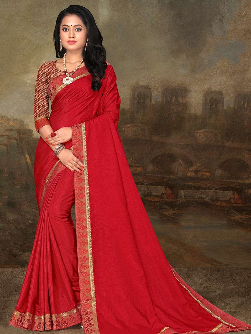 solid bordered saree with blouse