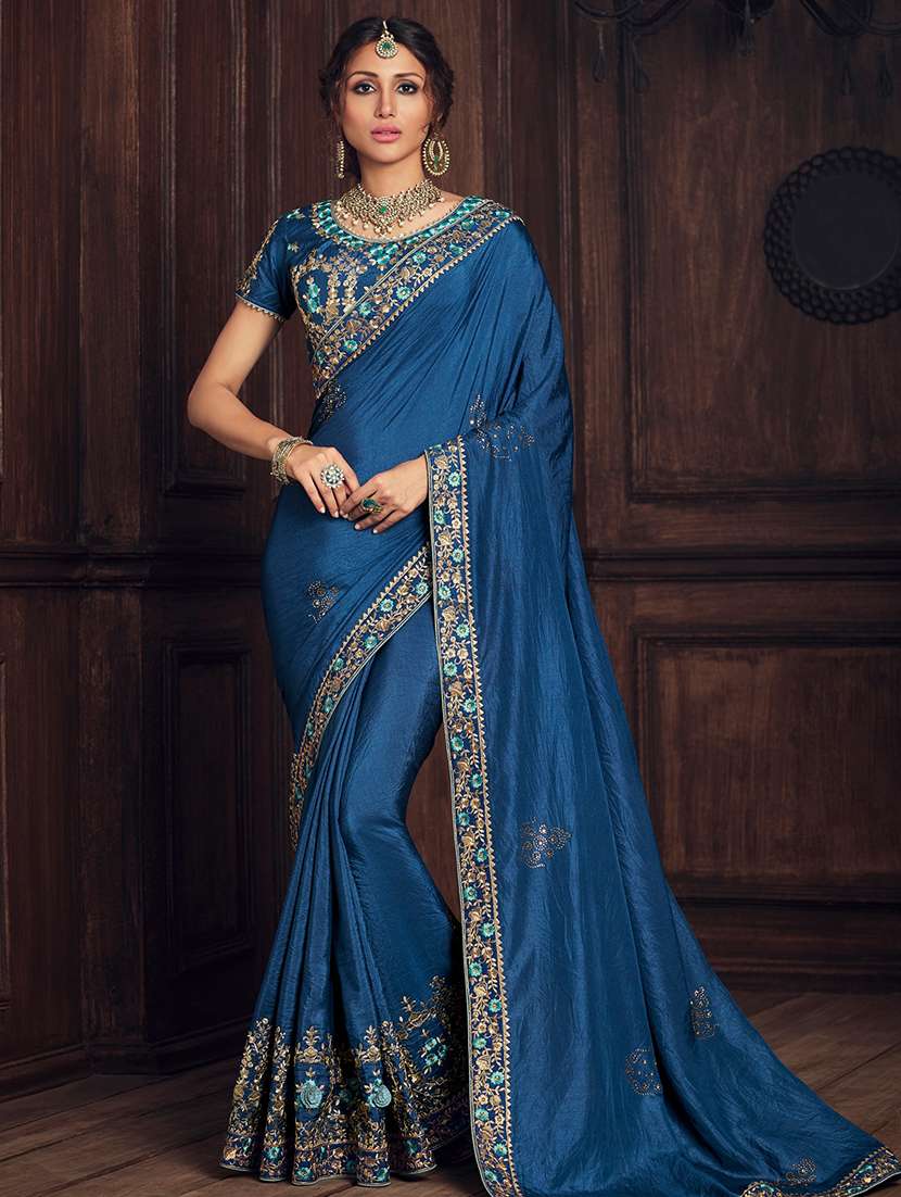 solid embroidered saree with blouse
