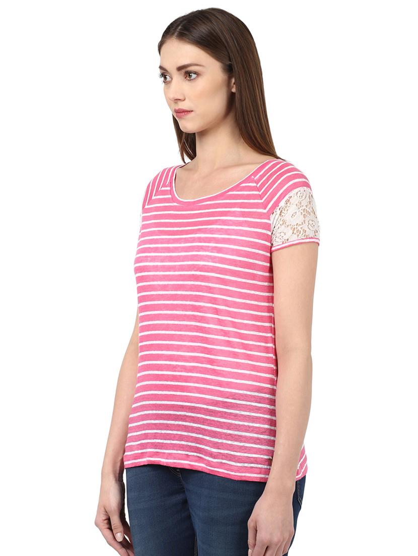 lace detail striped tee - 17509260 - Standard Image - 1