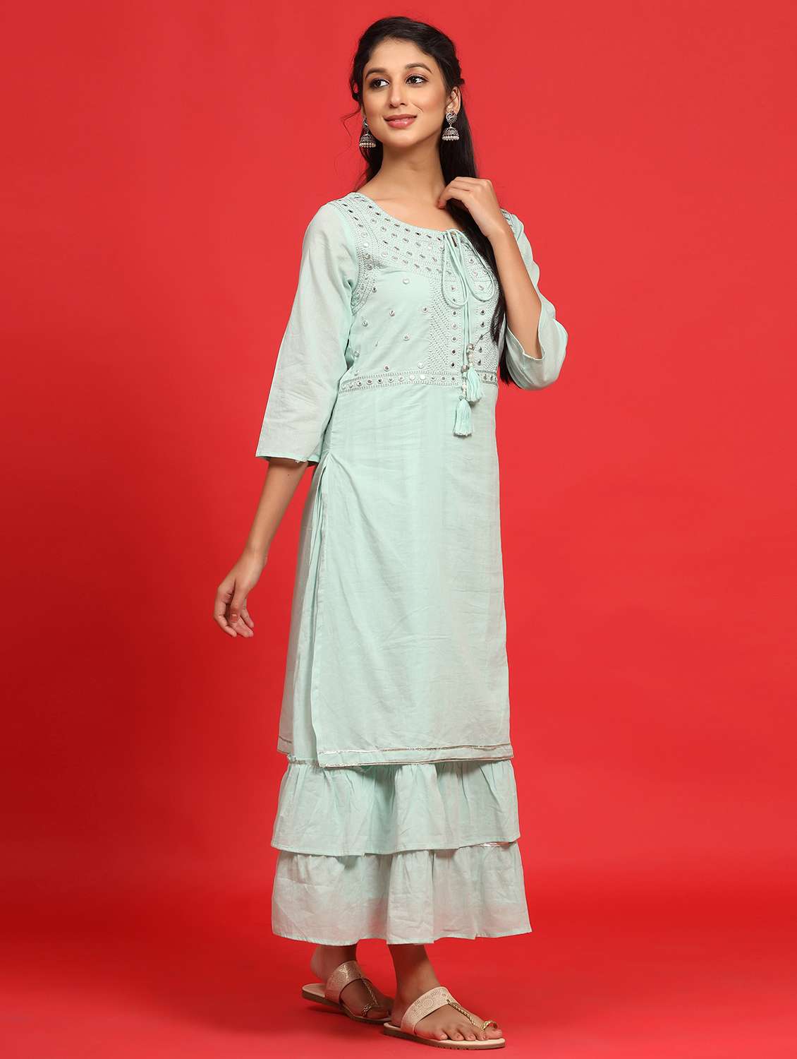 rosewater layered ethnic dress with face mask  - 17509490 -  Standard Image - 1