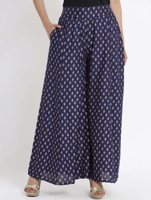 navy blue gold print palazzo - 17509513 -  Standard Image - 0