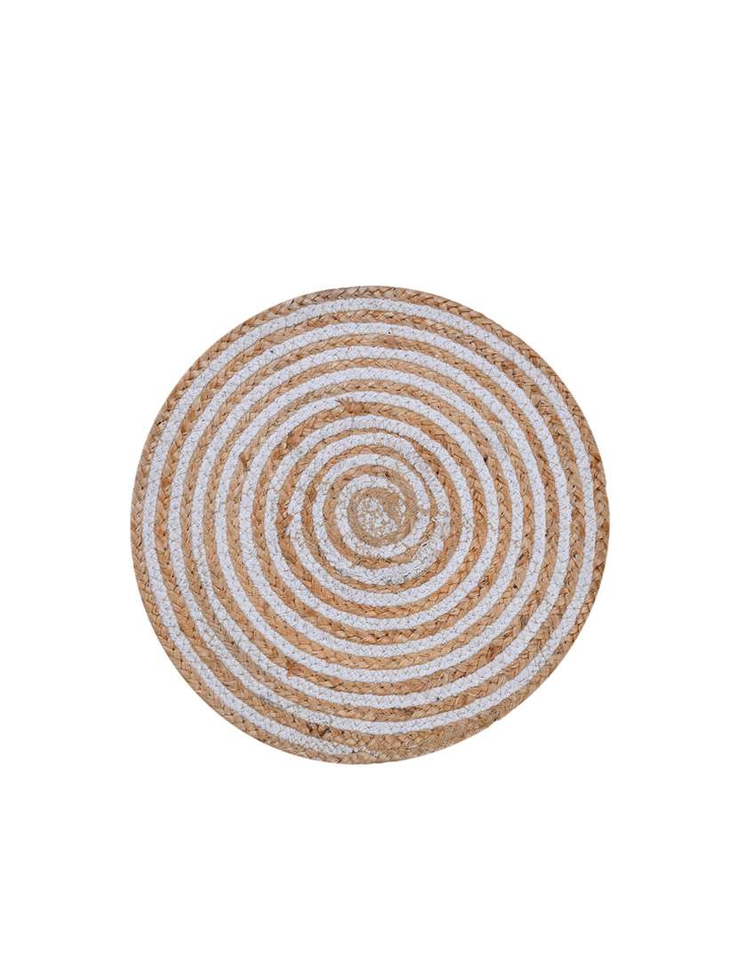 kds beautiful cotton and jute stripe place mat for dinning table  (pack of 2) size (15x15 inches)white