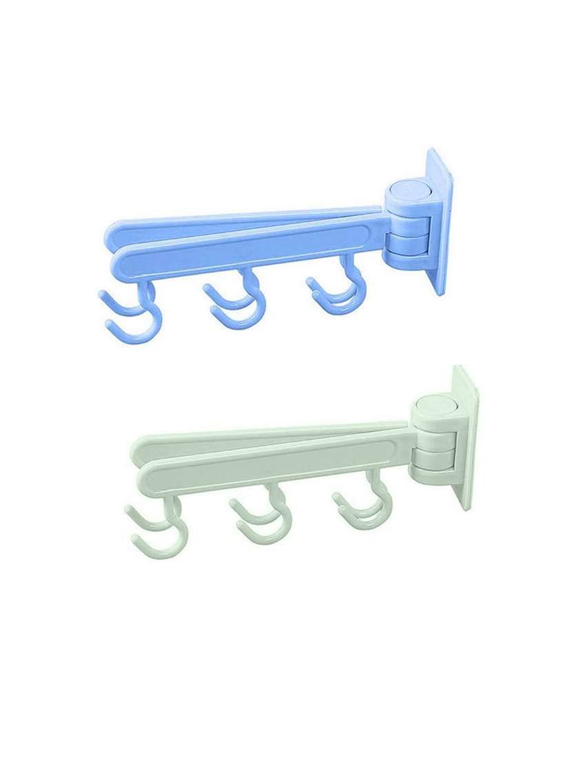 h'ent 2pcs 180 degree rotate shelf adhesive 6 hooks towel rack hanging holder