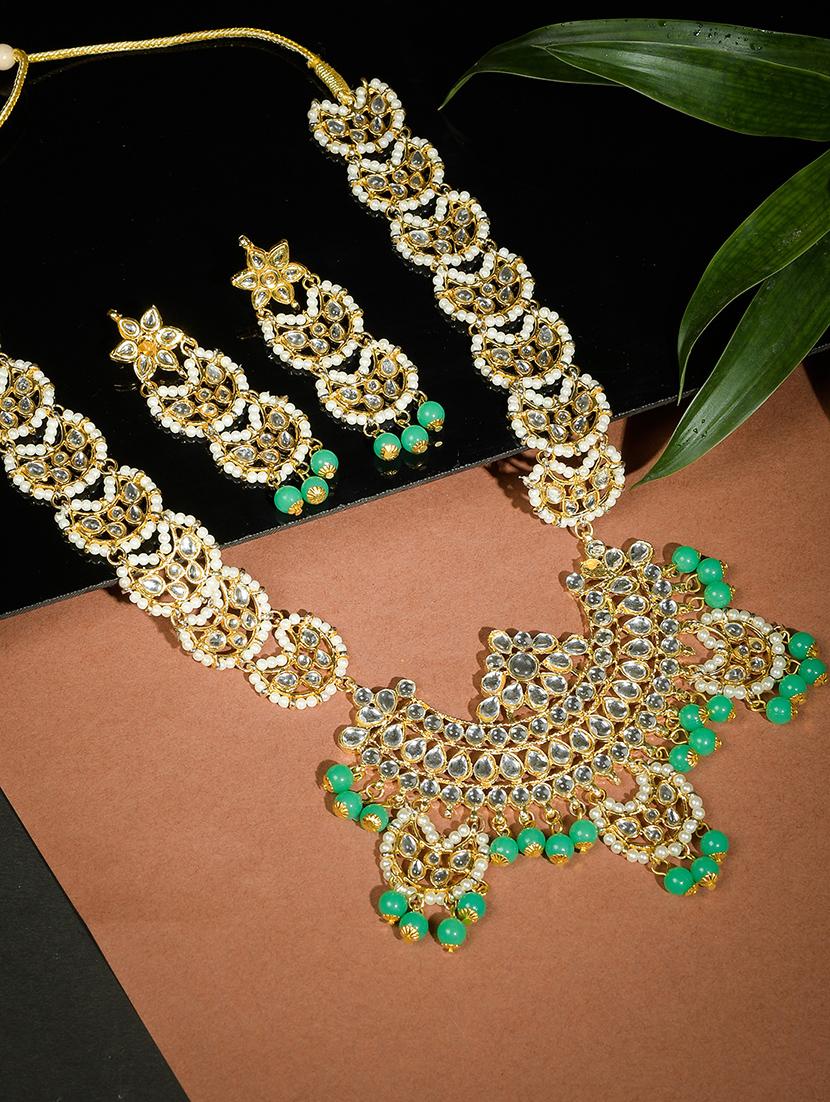 gold tone brass long necklace with earing - 17511294 - Standard Image - 4