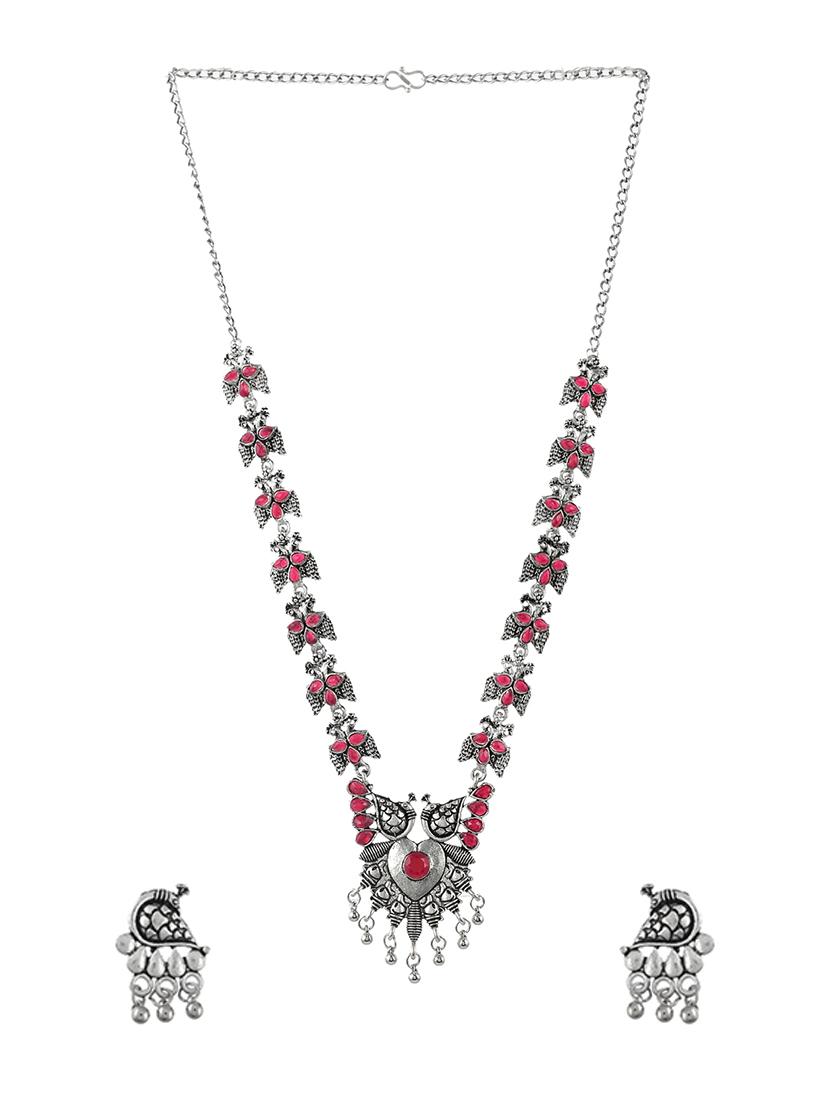  pink tone brass short necklace with earrings - 17511343 -  Zoom Image - 0