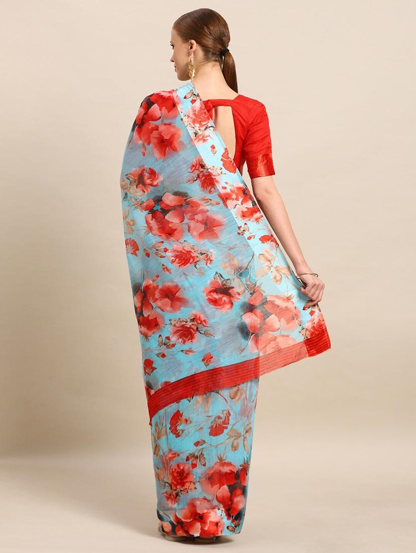 floral printed saree with blouse - 17511834 - Standard Image - 1