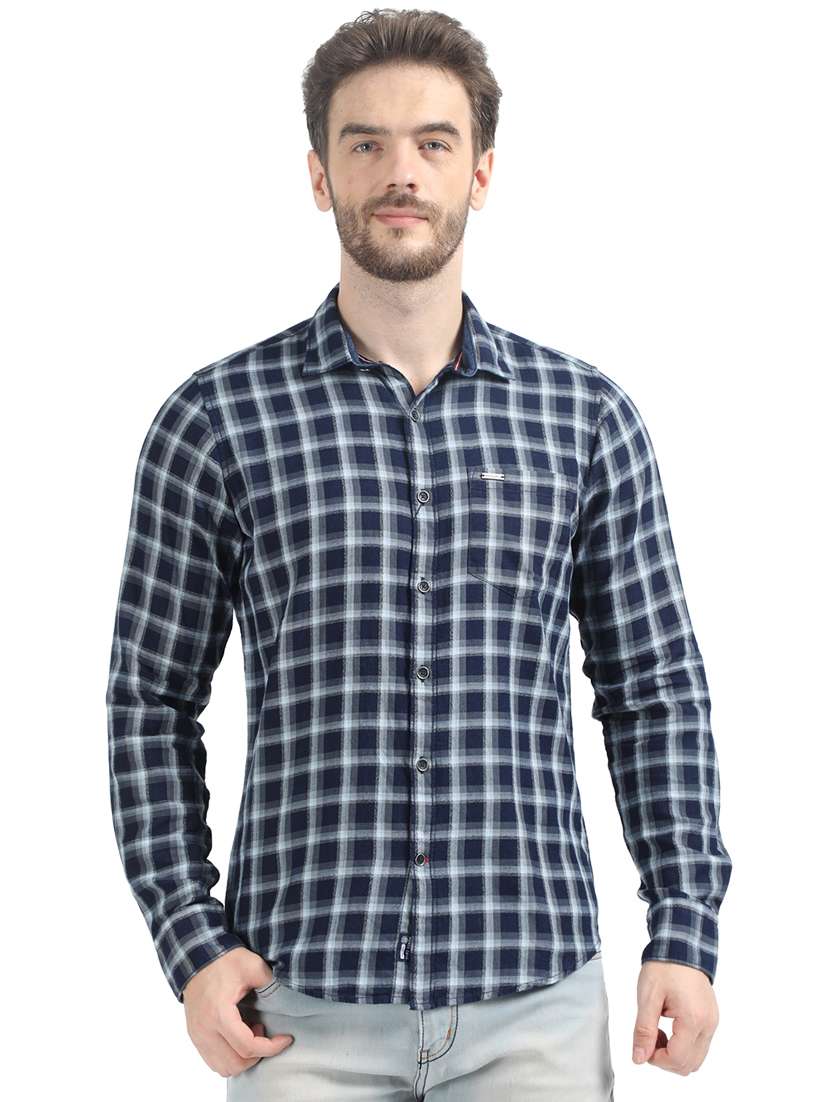 navy blue checkered casual shirt