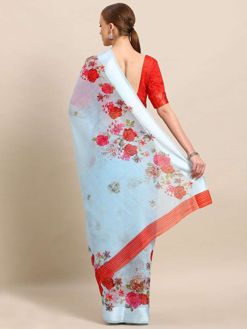 women's floral light blue colored saree with blouse - 17514680 -  Standard Image - 1