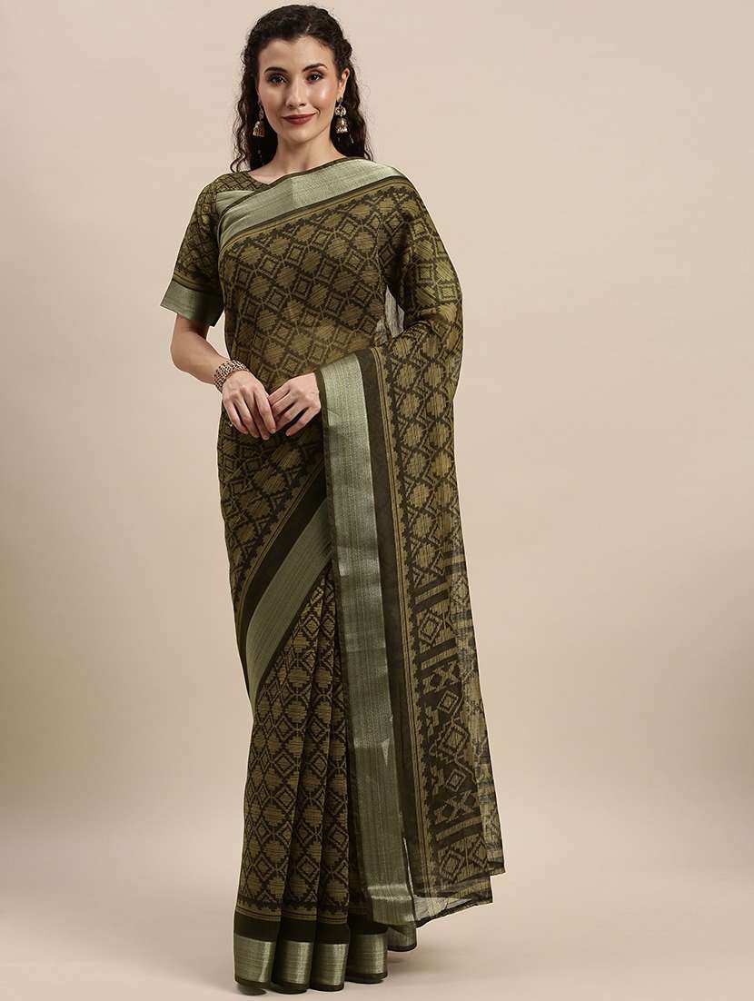 olive printed saree with blouse