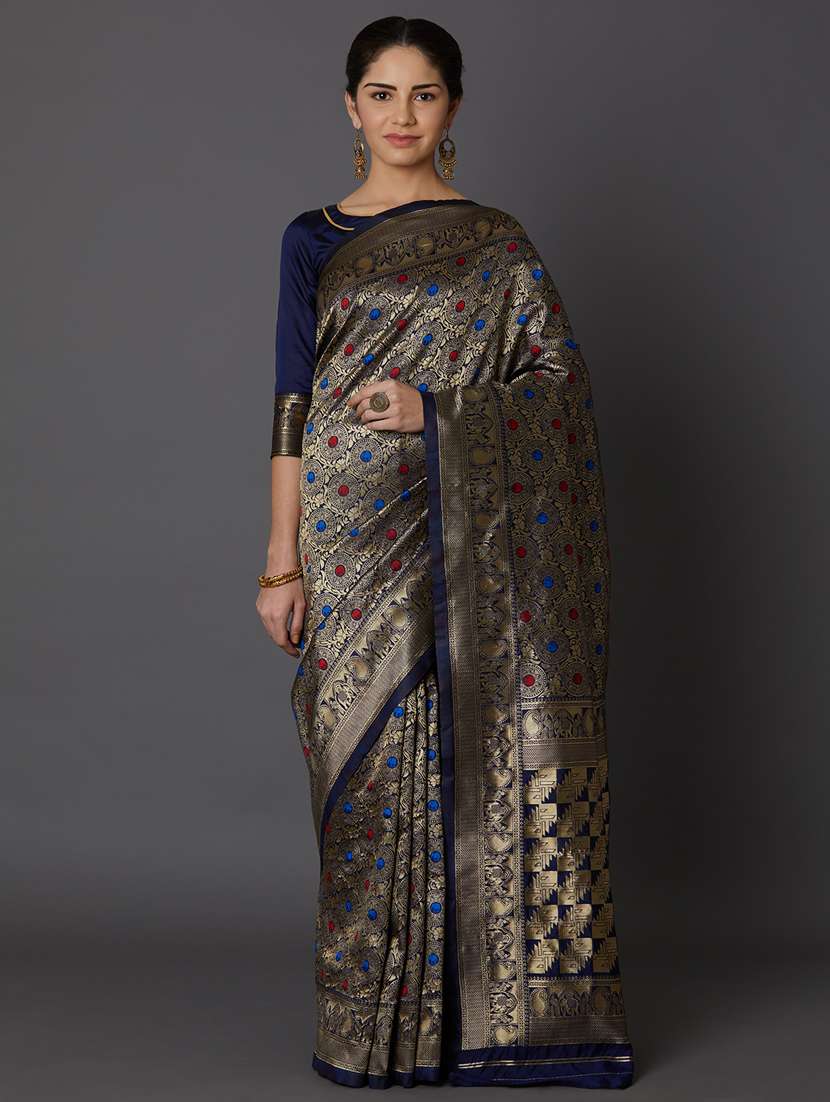 women's self design blue colored saree