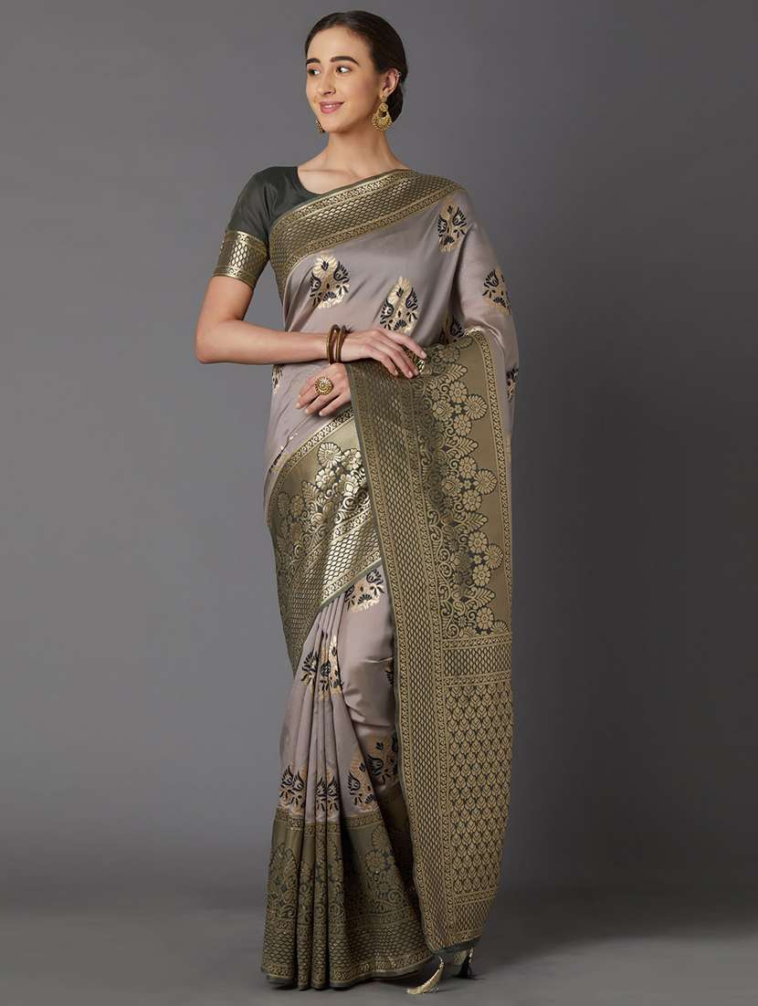 grey cotton blend banarasi saree