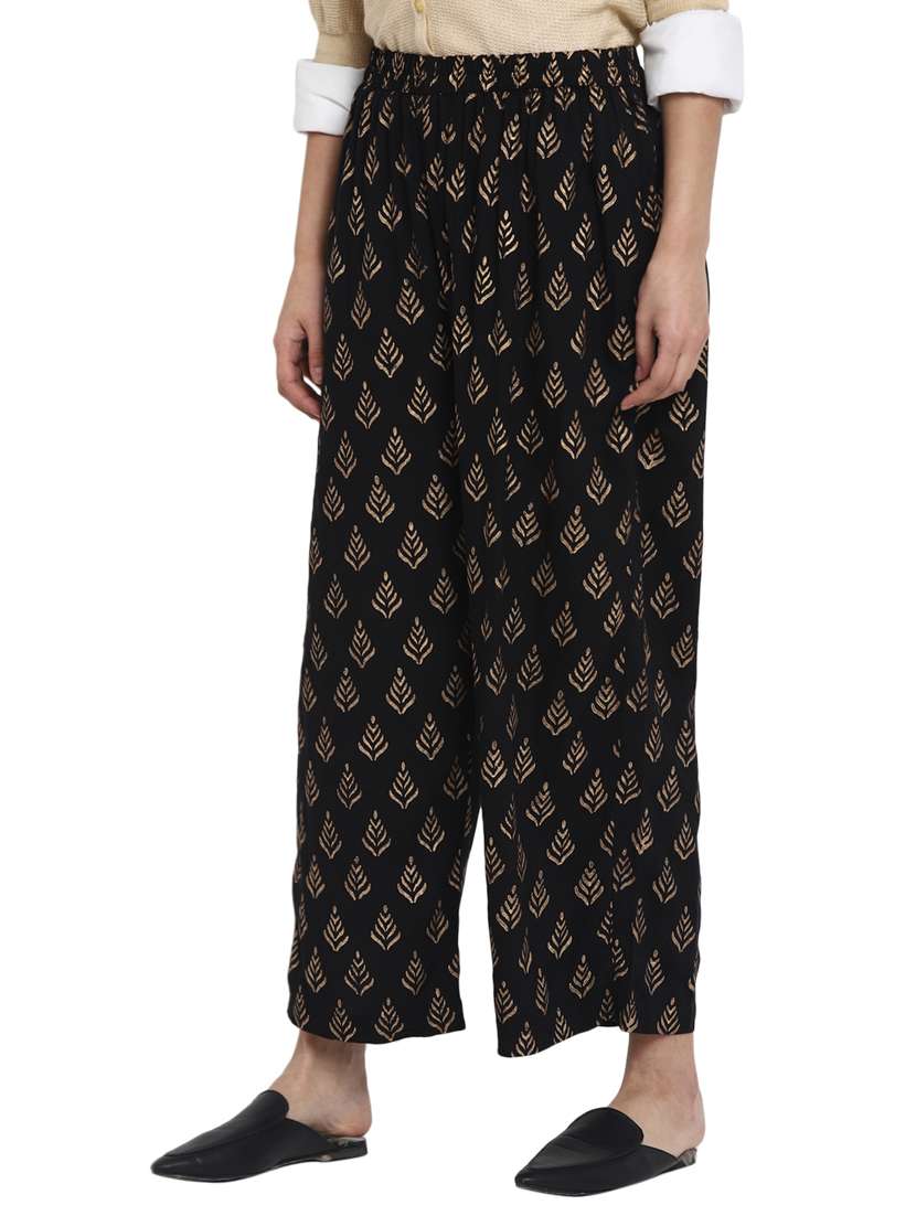 black printed straight palazzo - 17518198 -  Standard Image - 1