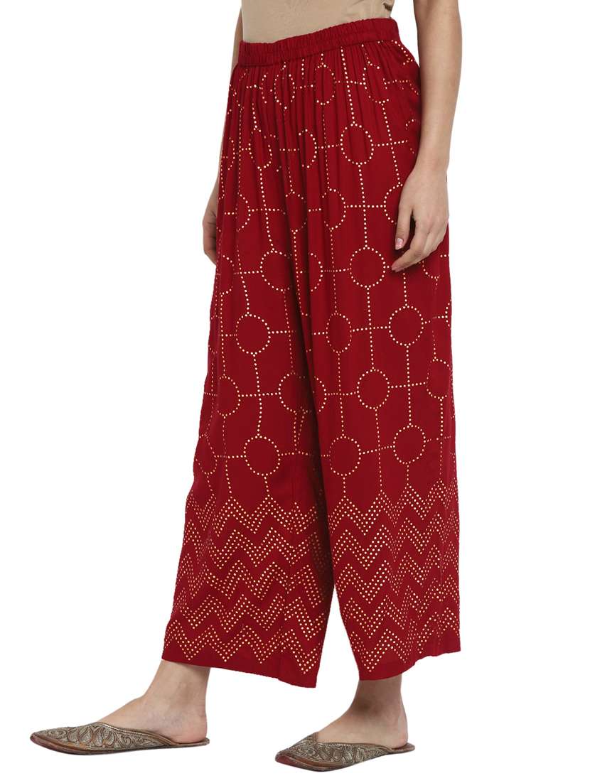 red printed straight palazzo - 17518202 -  Standard Image - 1