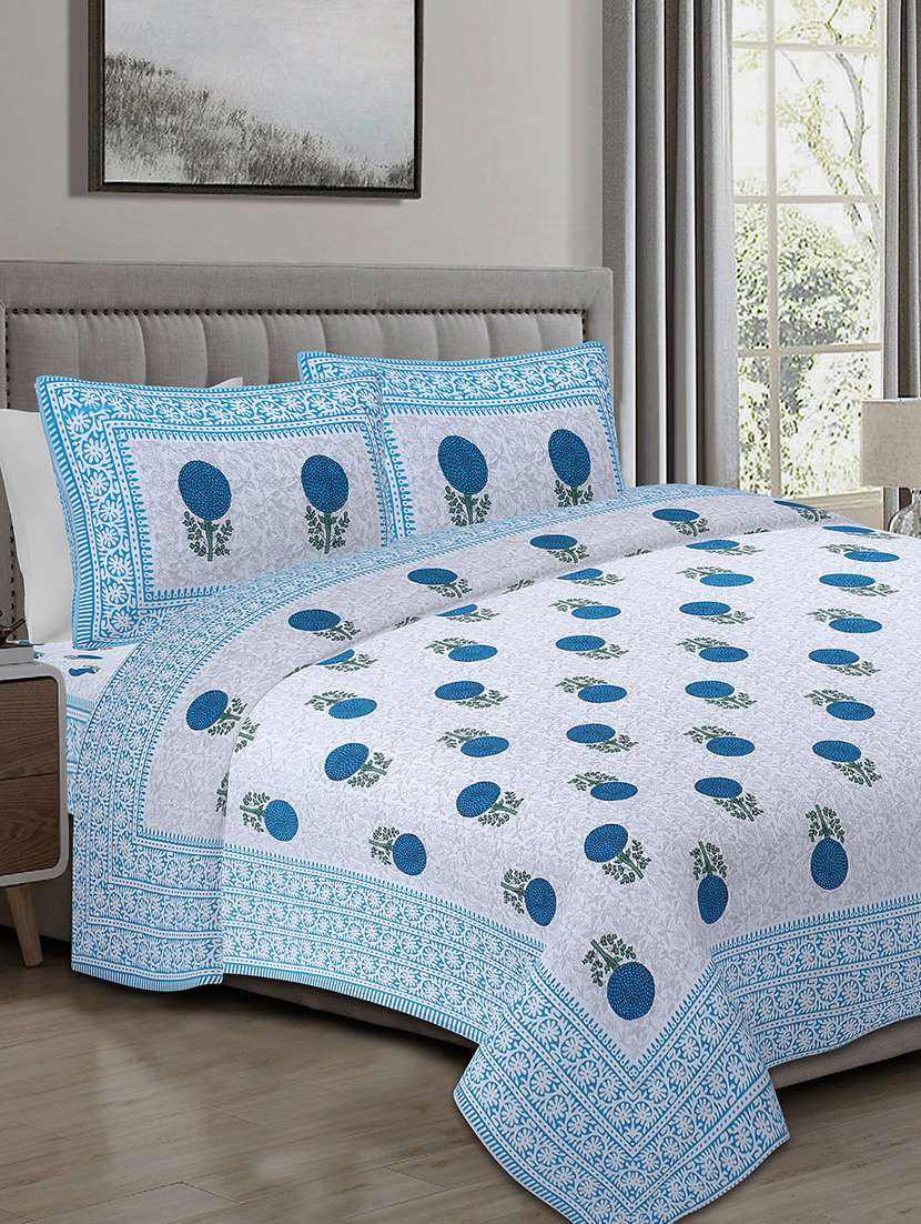 texstylers cotton 220 tc jaipuri rajasthani 108x108 inch super king bedsheet with 2 pillow covers
