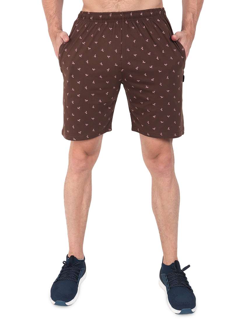 brown printed short