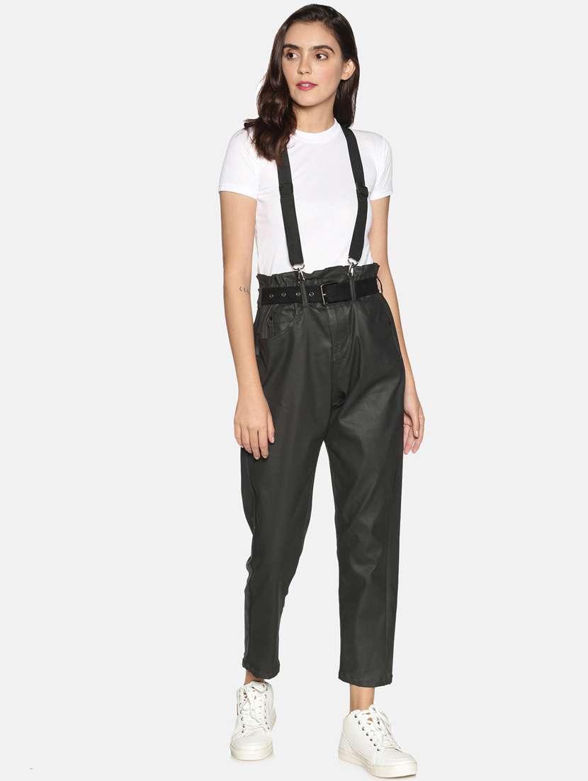 women solid peg trouser with suspenders 