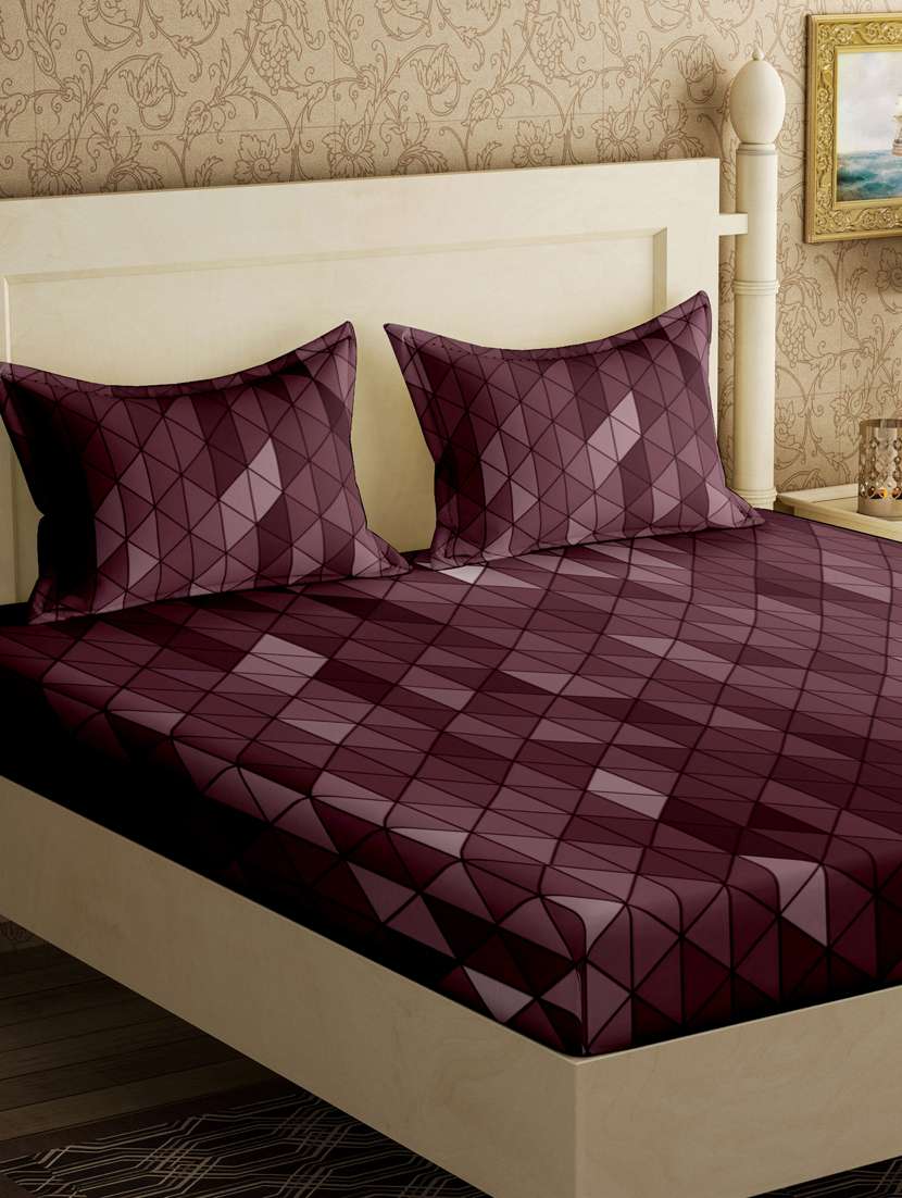 bella casa classic double bedsheet set queen size 104 tc poly cotton purple colour