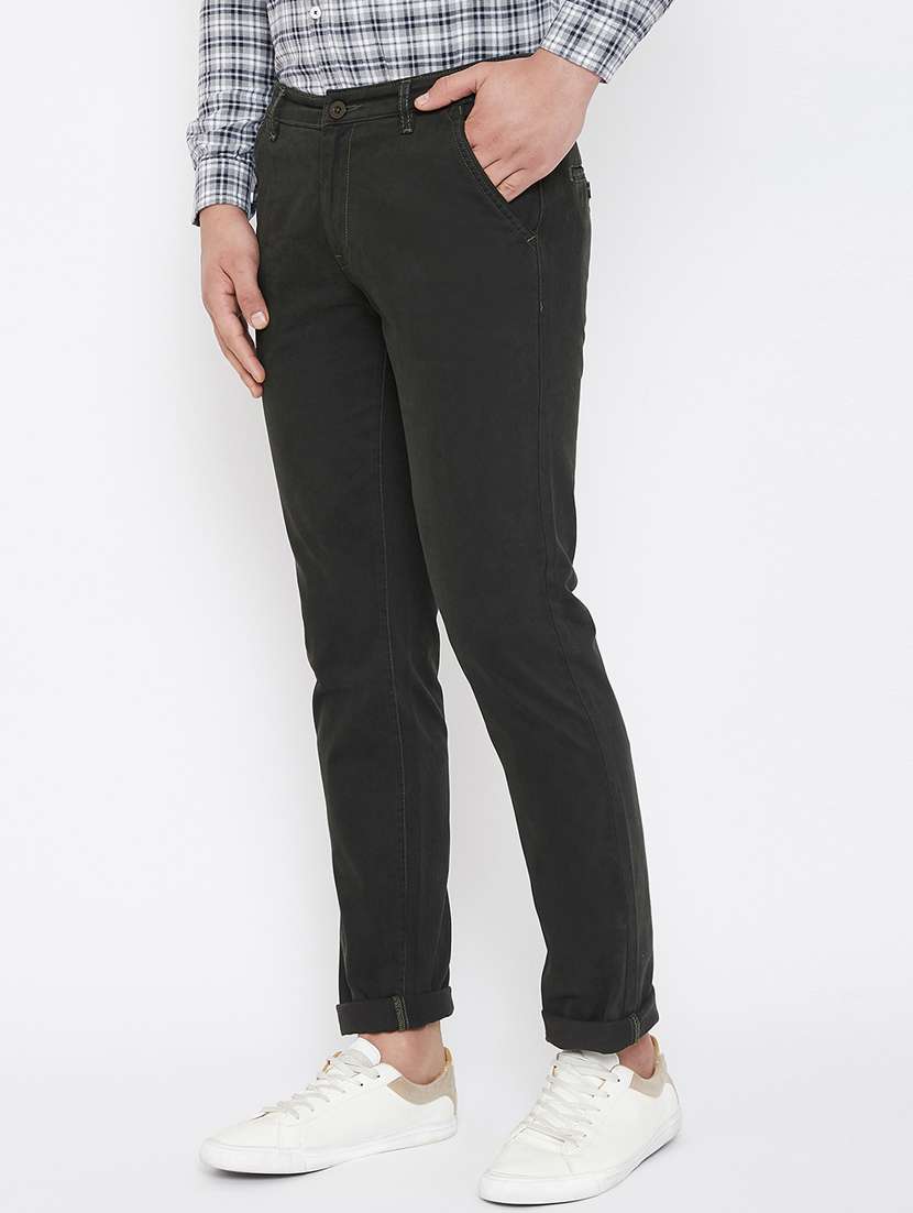 olive green solid chinos - 17521024 - Standard Image - 1