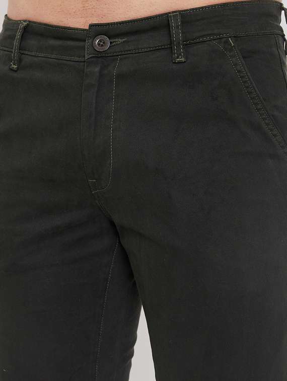olive green solid chinos - 17521024 - Standard Image - 4