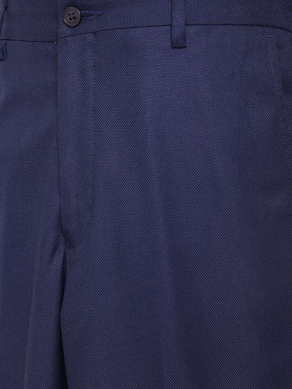 navy blue textured flat front formal trouser - 17521034 - Standard Image - 4
