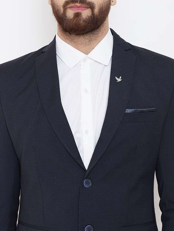 navy blue self design single breasted casual blazer - 17521041 -  Standard Image - 4
