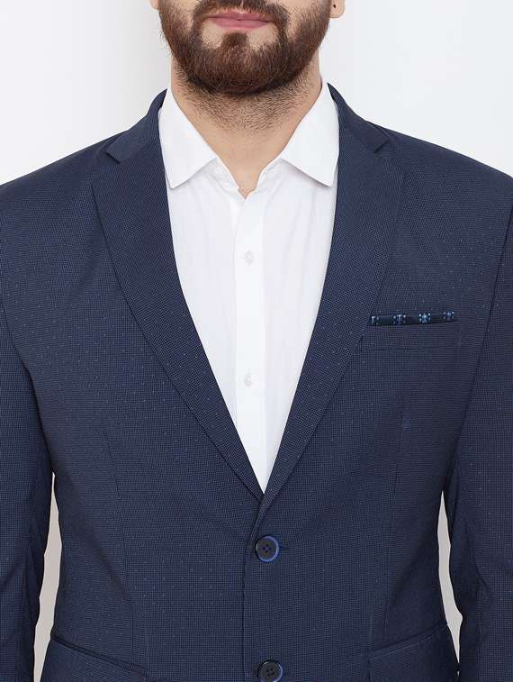 navy blue self design single breasted casual blazer - 17521042 -  Standard Image - 4