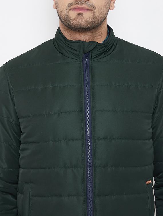 green solid quilted jacket - 17521055 - Standard Image - 4