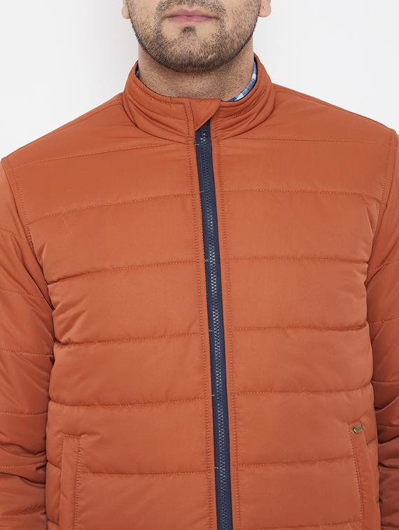 orange solid quilted jacket - 17521056 - Standard Image - 4