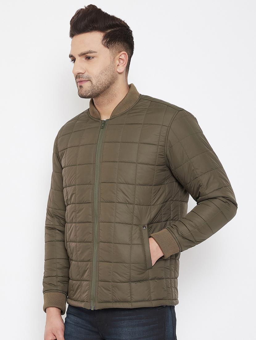 olive green solid quilted jacket - 17521059 - Standard Image - 1
