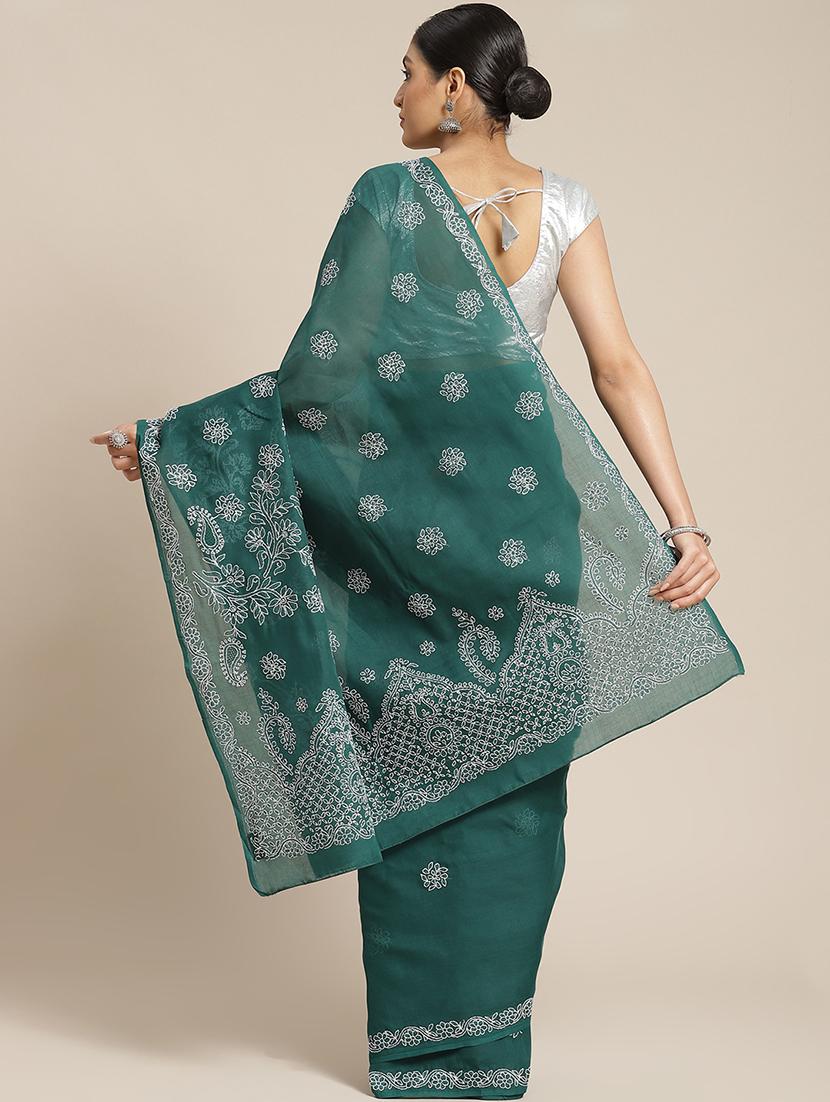teal chikankari saree with blouse - 17522314 -  Standard Image - 1