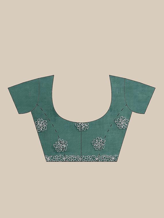 teal chikankari saree with blouse - 17522314 - Standard Image - 4