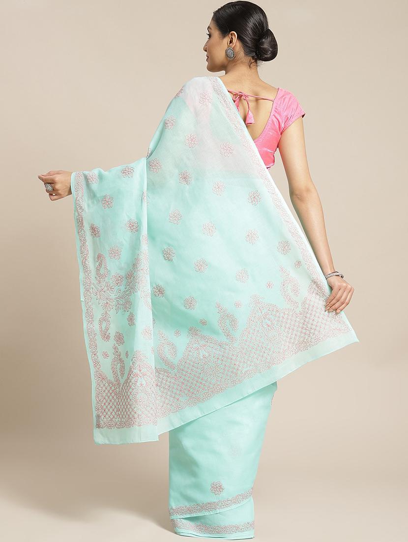 sea green chikankari saree - 17522321 - Standard Image - 1