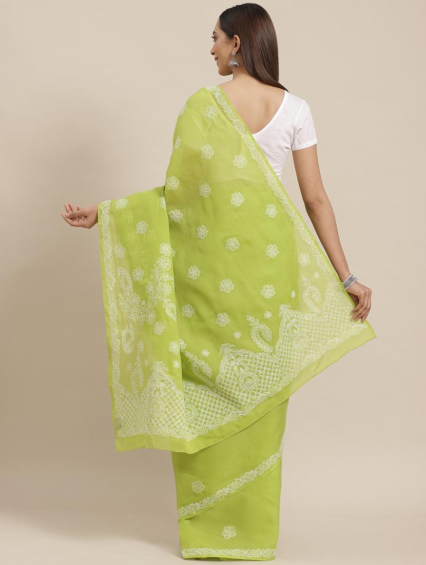 lime green chikankari saree with blouse - 17522322 -  Standard Image - 1