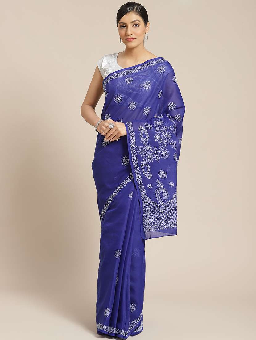 floral motifs chikankari saree with blouse