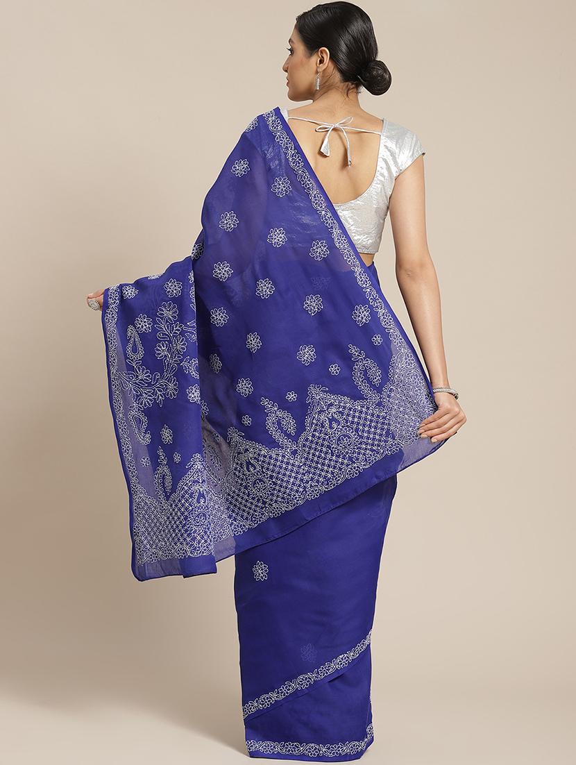 floral motifs chikankari saree with blouse - 17522323 - Standard Image - 1