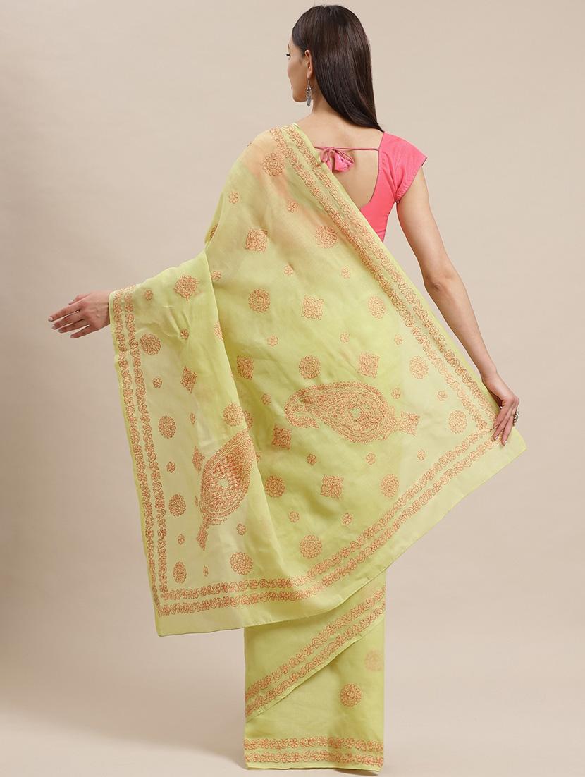 floral motifs chikankari saree with blouse - 17522324 - Standard Image - 1