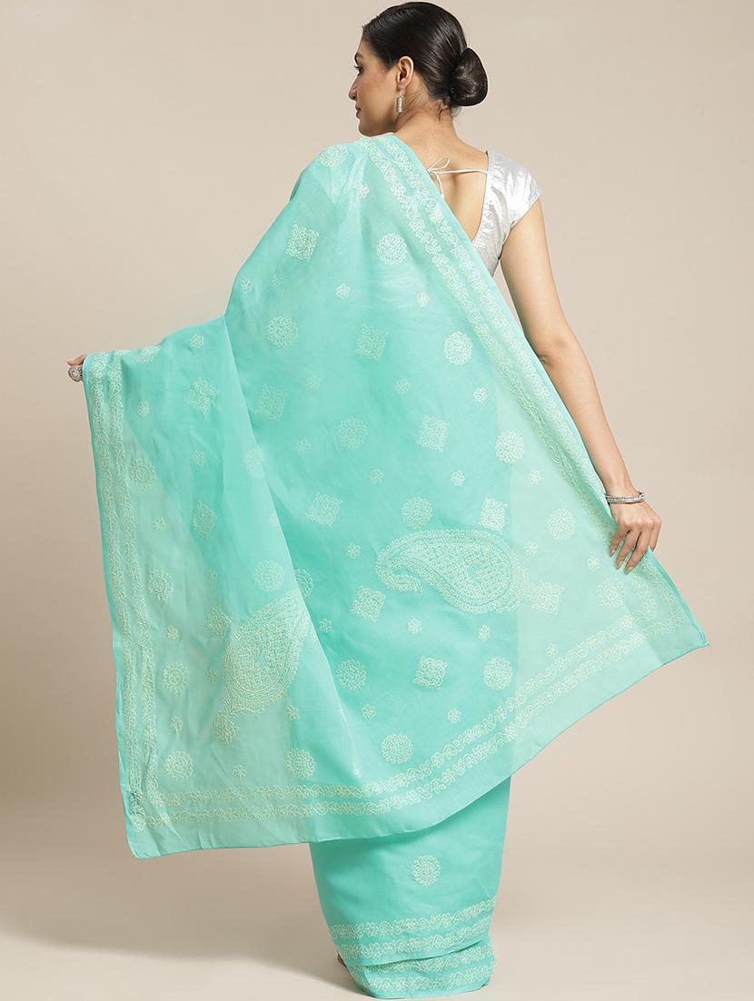 sea green chikankari saree with blouse - 17522326 -  Standard Image - 1