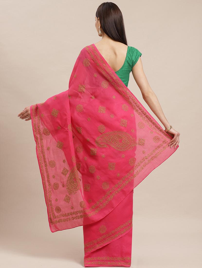 floral motifs chikankari saree with blouse - 17522327 - Standard Image - 1