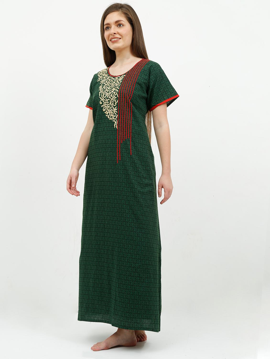 round neck embroidered detail nighty - 17522991 - Standard Image - 1