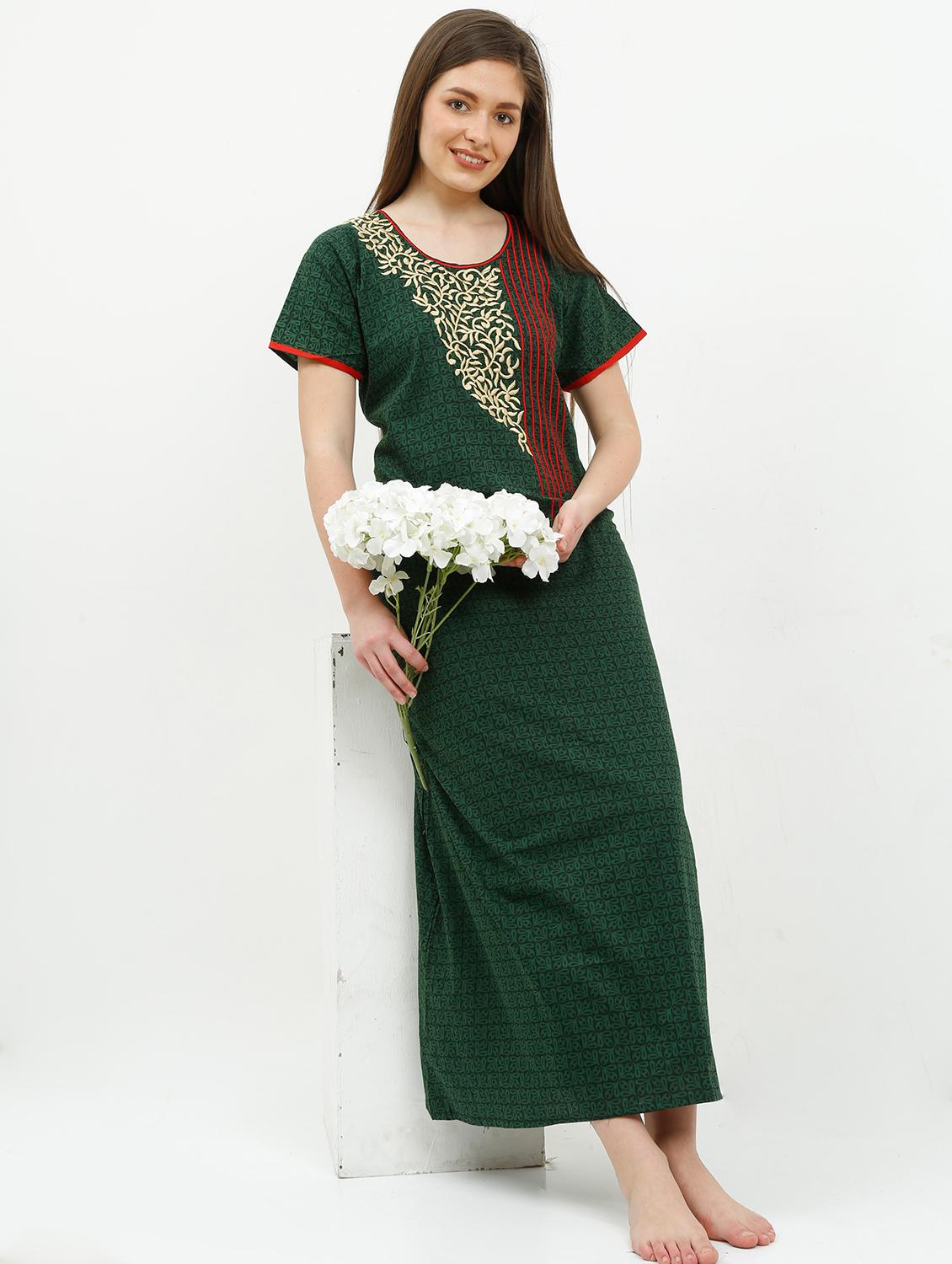 round neck embroidered detail nighty - 17522991 - Standard Image - 4