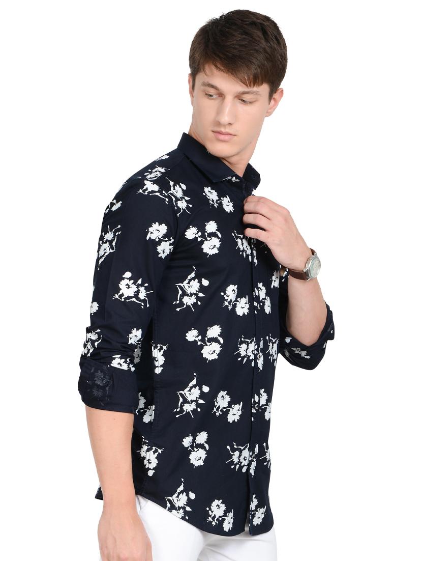 navy blue floral print casual shirt - 17524105 - Standard Image - 1