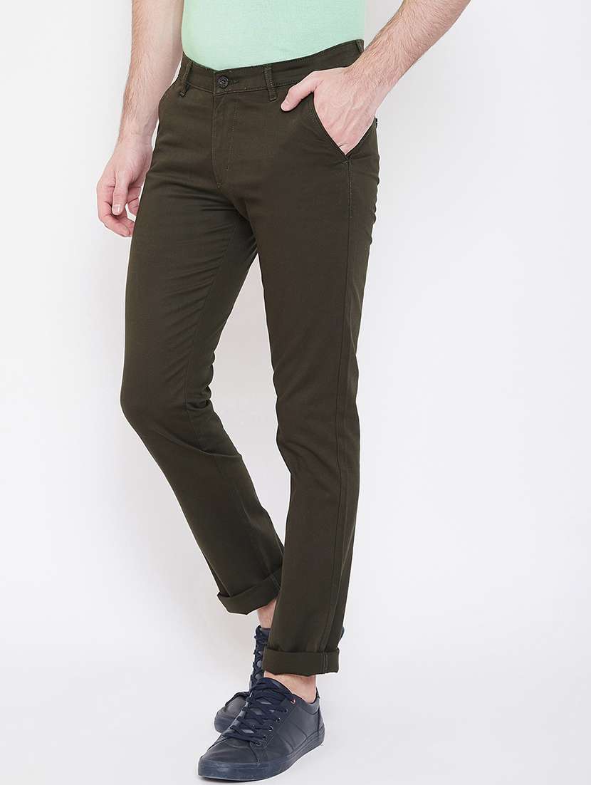 olive green solid chinos - 17524112 -  Standard Image - 1