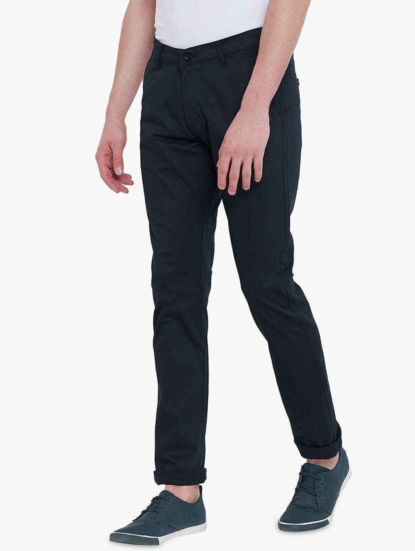 navy blue solid chinos - 17524113 -  Standard Image - 1