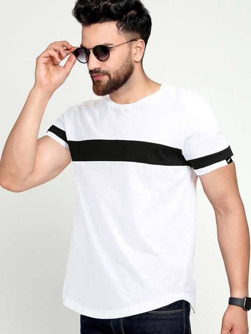 white color block cut & sew t-shirt - 17524575 - Standard Image - 0