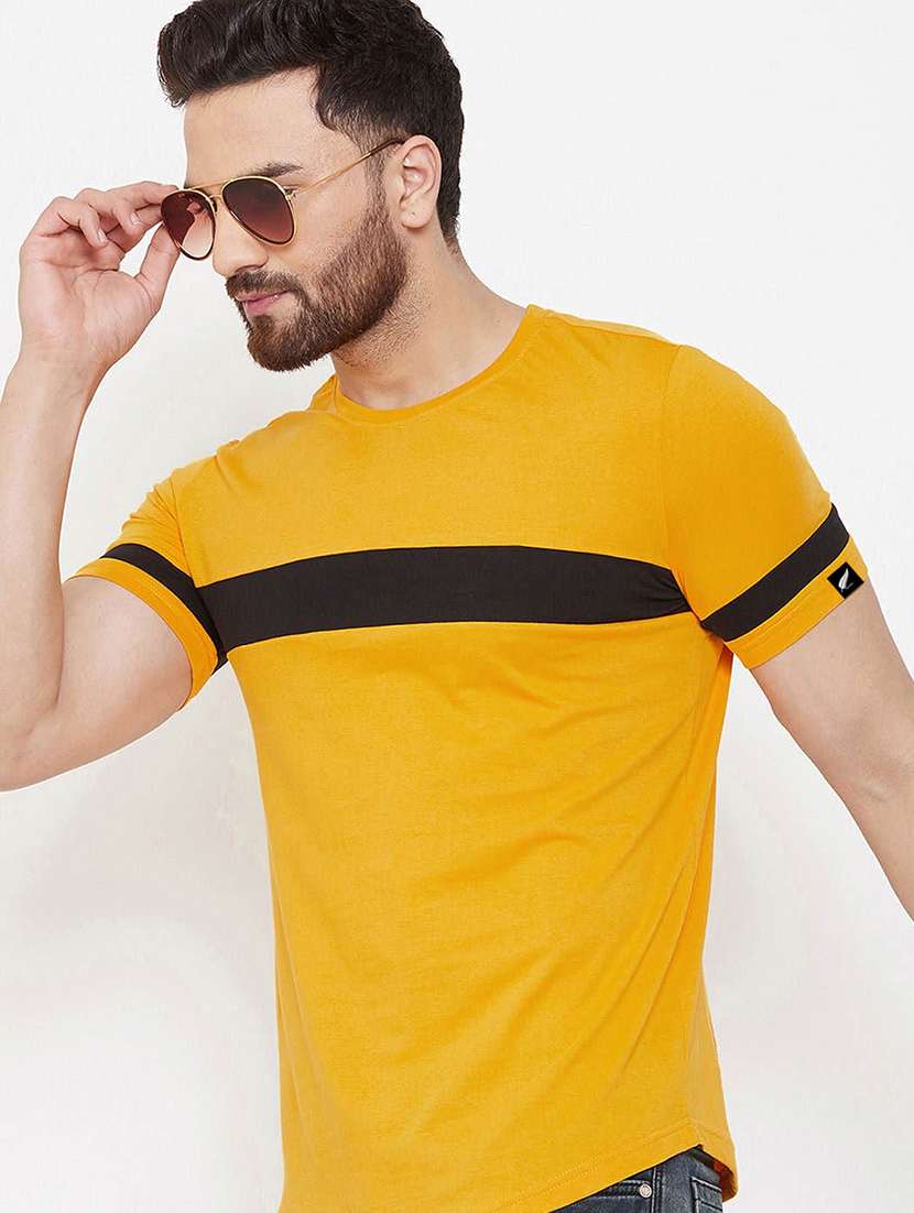 mustard color block cut & sew t-shirt