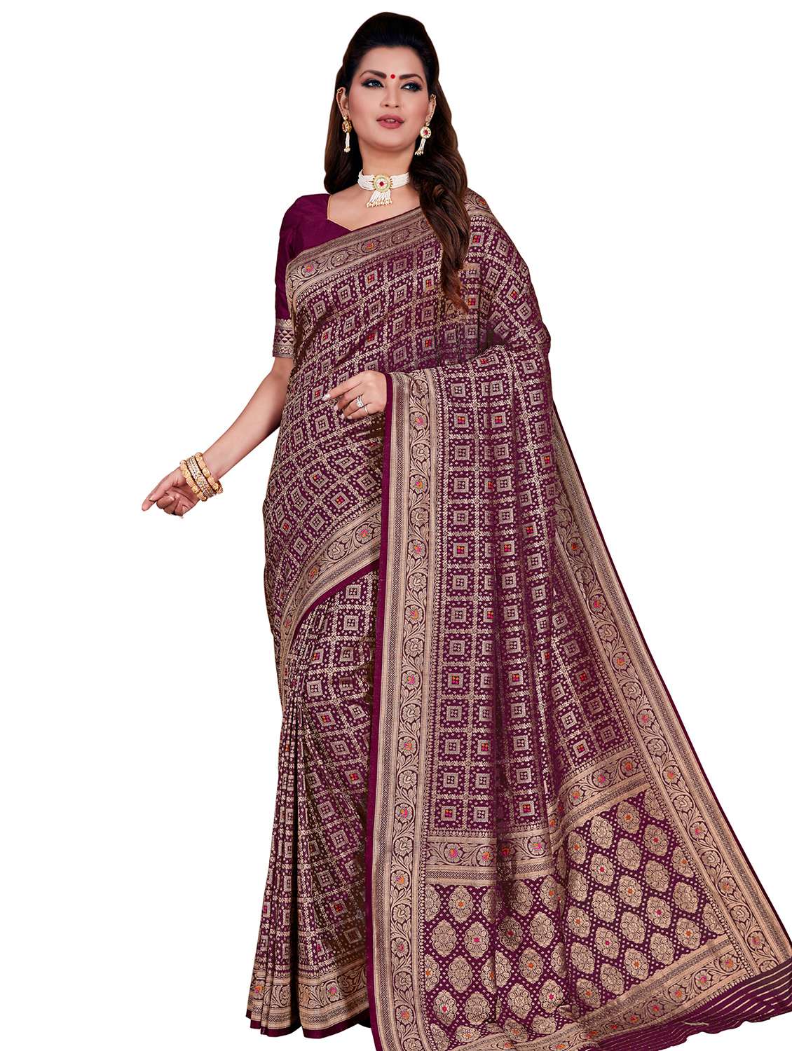 bandhani woven saree with blouse