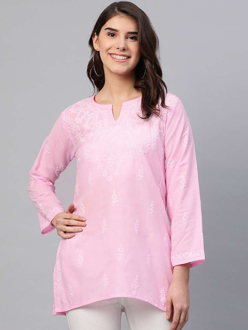 women chikankari straight short kurti